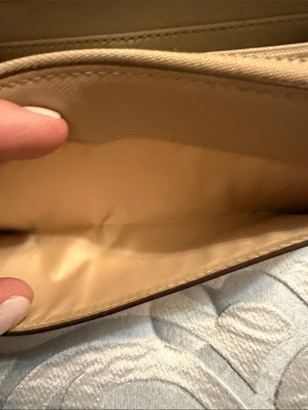 Coach Beige Taupe Leather Wallet with Bow Accent full zip